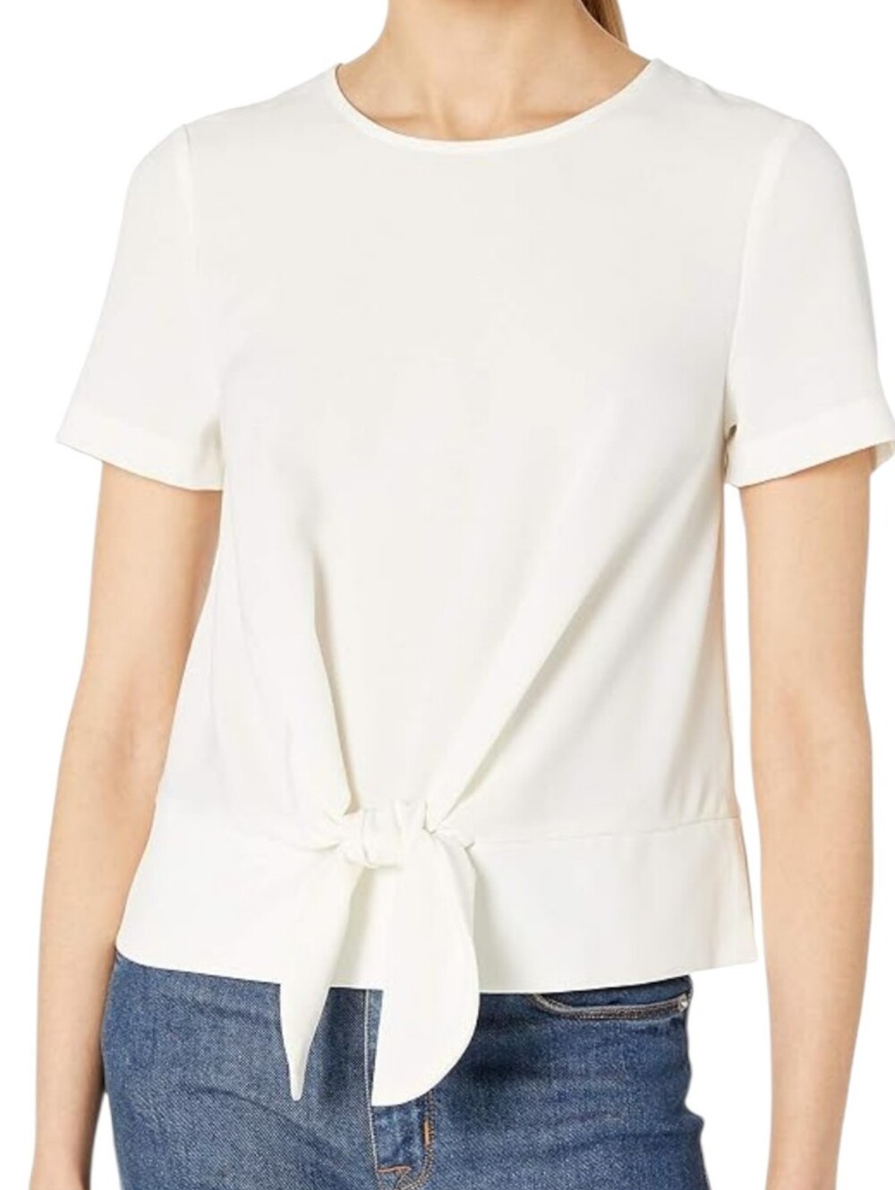 EC Kensie Smooth Stretch Crepe Fixed Tie Front Top